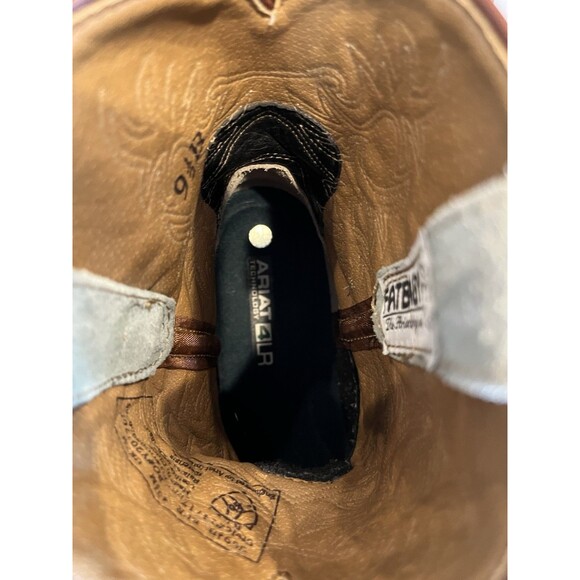 Ariat Fatbaby Western Boots Sz 9.5B Womens Ostrich Print Light Blue Suede upper - Picture 11 of 12